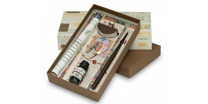 Cannuccia, 2 pennini, inchiostro e tampone