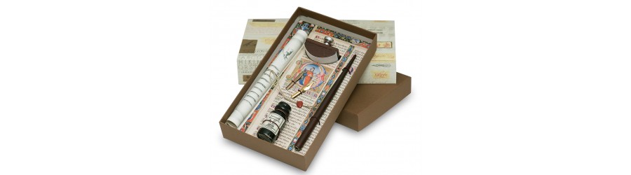 Cannuccia, 2 pennini, inchiostro e tampone