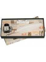 Penna Stilografica con Piuma, 3 pennini, inchiostro e calamaio