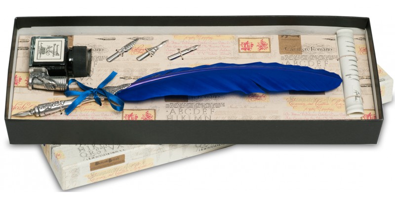 Penna Stilografica con Piuma lavorata, inchiostro con supporto e 3 pennini