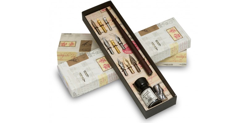 Cannuccia, 9 pennini, e inchiostro con supporto