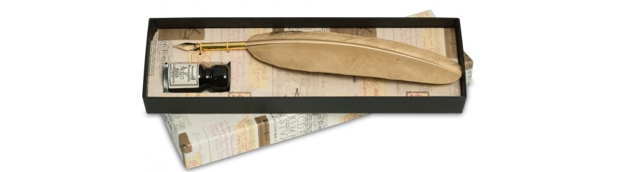 Penna Stilografica con Piuma dorata e inchiostro